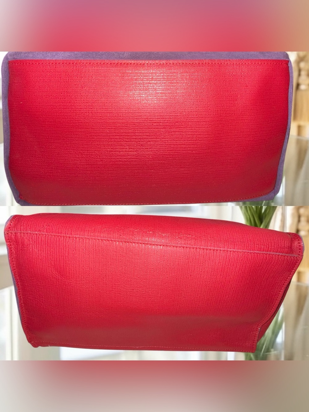 Furla Tribe REVERSIBLE Tote Bag Red Purple Suede Leather Made In Italy - Picture 5 of 10